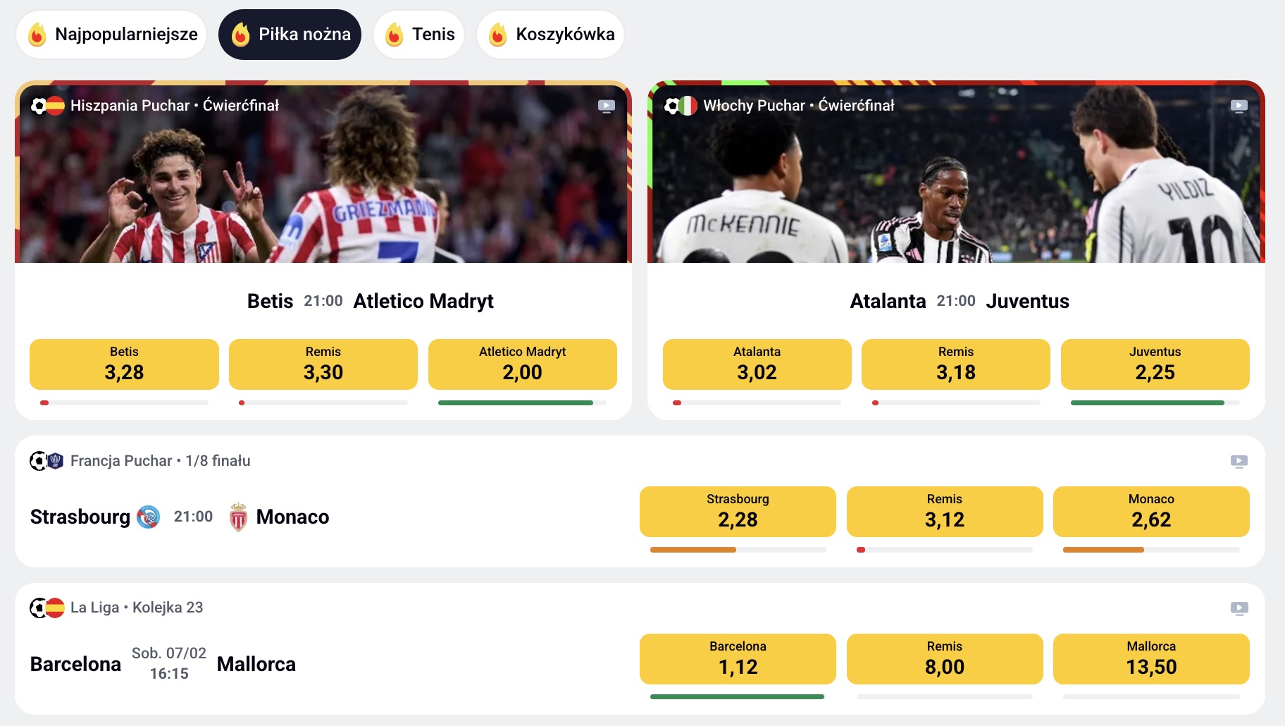Piłka nożna — zakłady betclic
